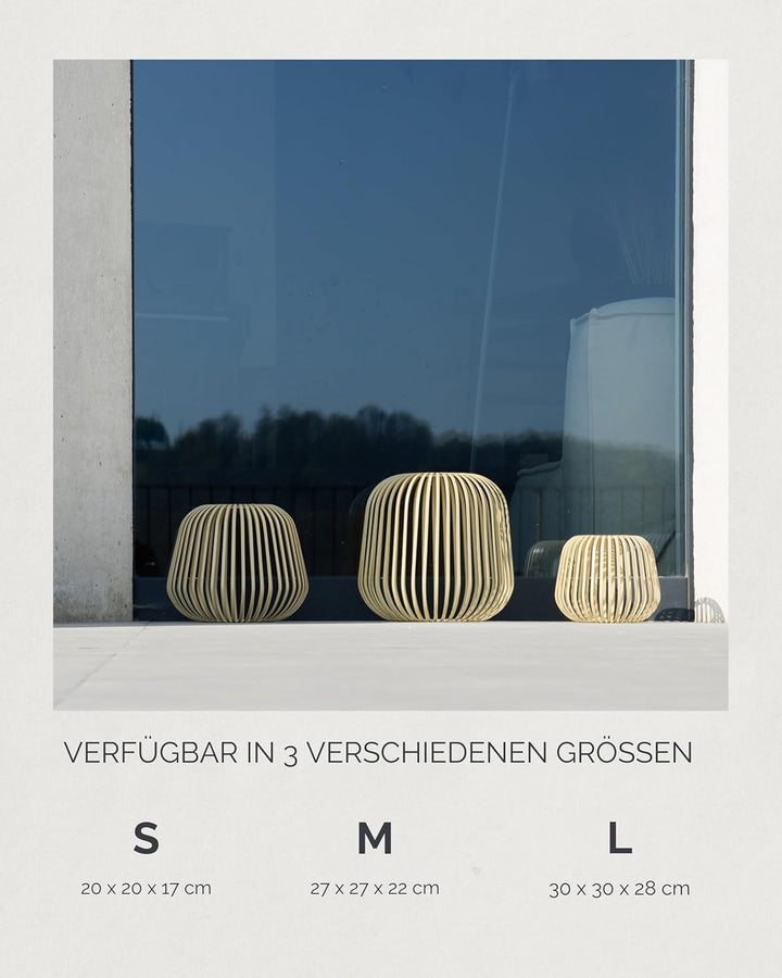 LUUK Studio Portable Solar Tischlaterne, minimalistische Aussenleuchte für Balkon und Terrasse, dimm