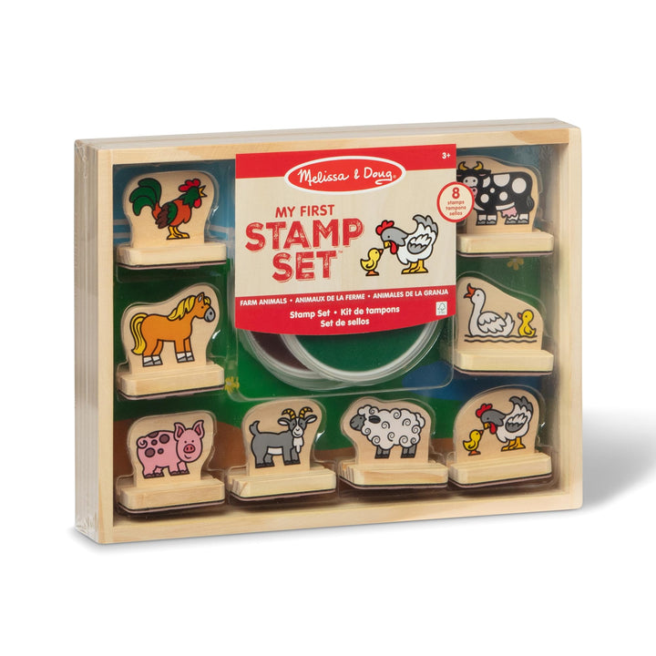 Melissa & Doug Stempelset aus Holz mit Bauernhoftieren, für Kinder ab 3 Jahren, 8 Holzstempel, 2 Ste