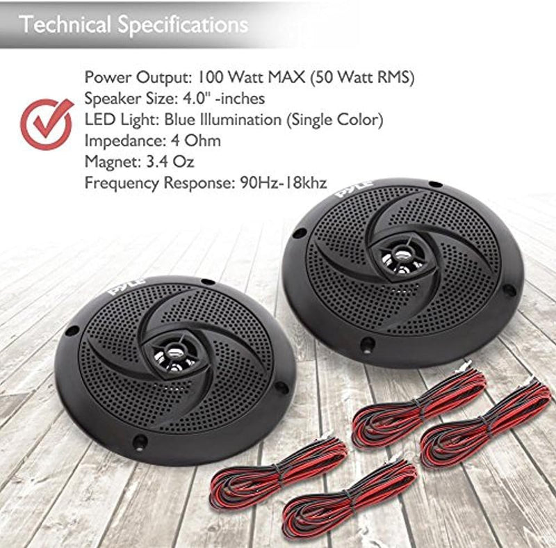 Pyle Marine Speakers - 4 Inch 2 Way Waterproof and Weather Resistant Outdoor Audio Stereo Sound Syst