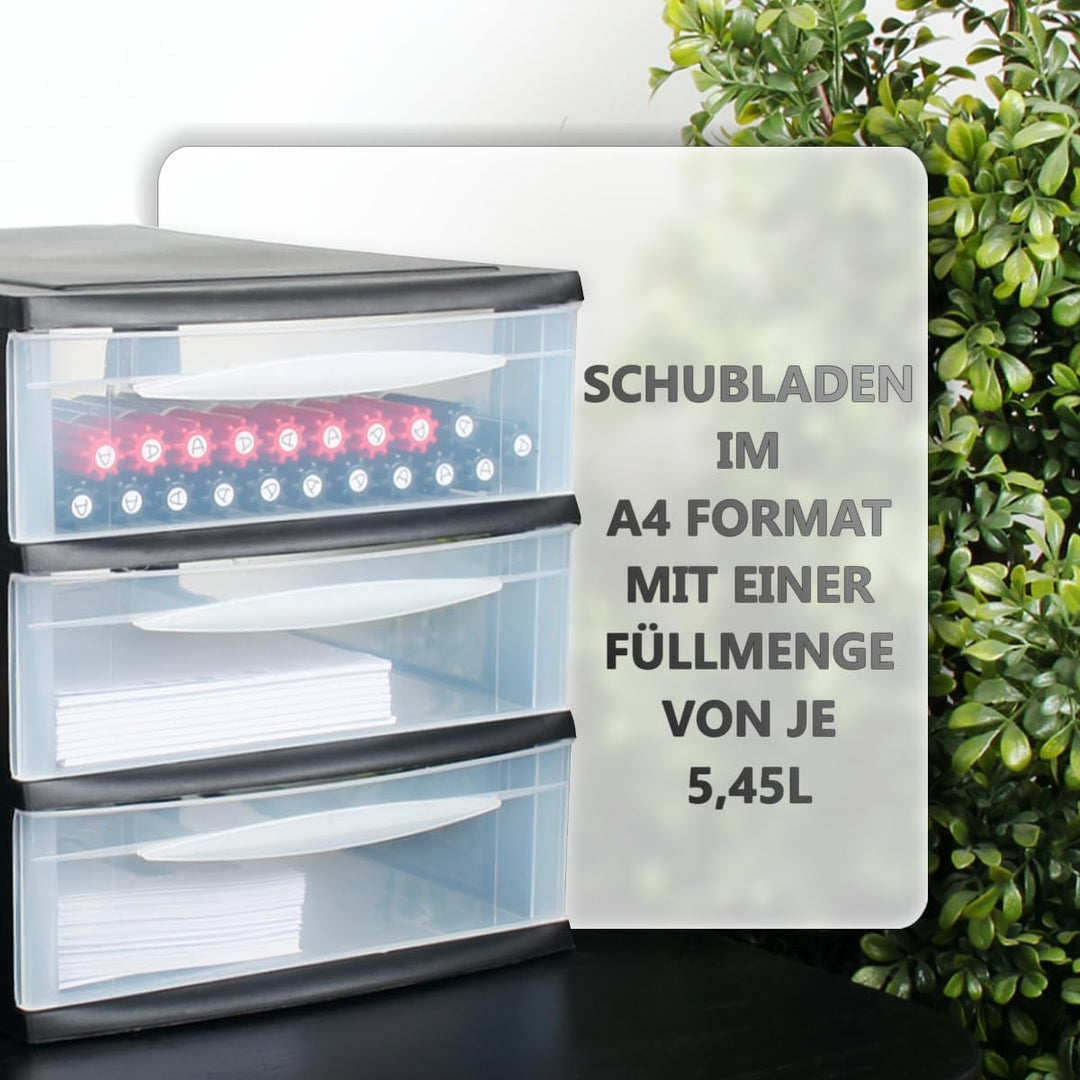 Schubladenbox A4 Schubladenschrank Kunststoff Schreibtisch Organizer mit 3 transparenten Schubladen