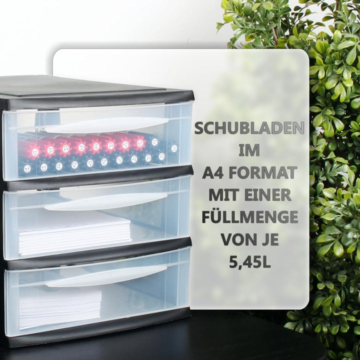 Schubladenbox A4 Schubladenschrank Kunststoff Schreibtisch Organizer mit 3 transparenten Schubladen