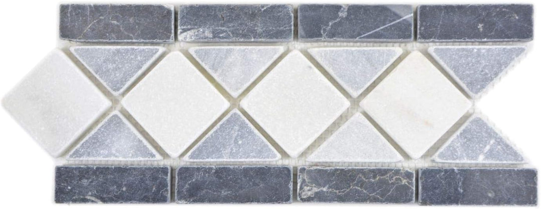 Naturstein Mosaik Bordüre Travertin anthrazit schwarz weiss für WAND BAD WC KÜCHE VERBLENDER | 10 St