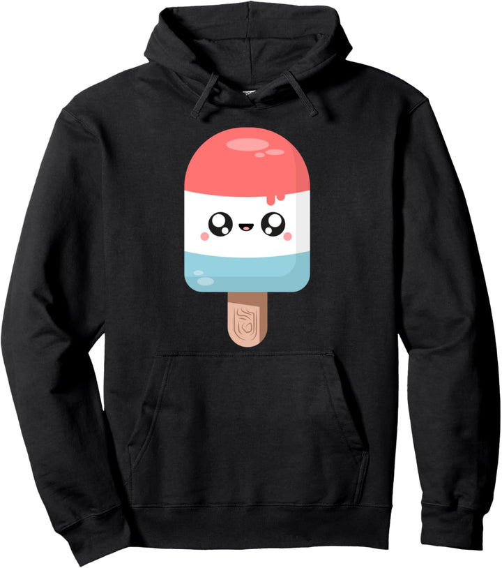 Rot Weiss & Blau Kawaii Eis Am Stiel Pullover Hoodie