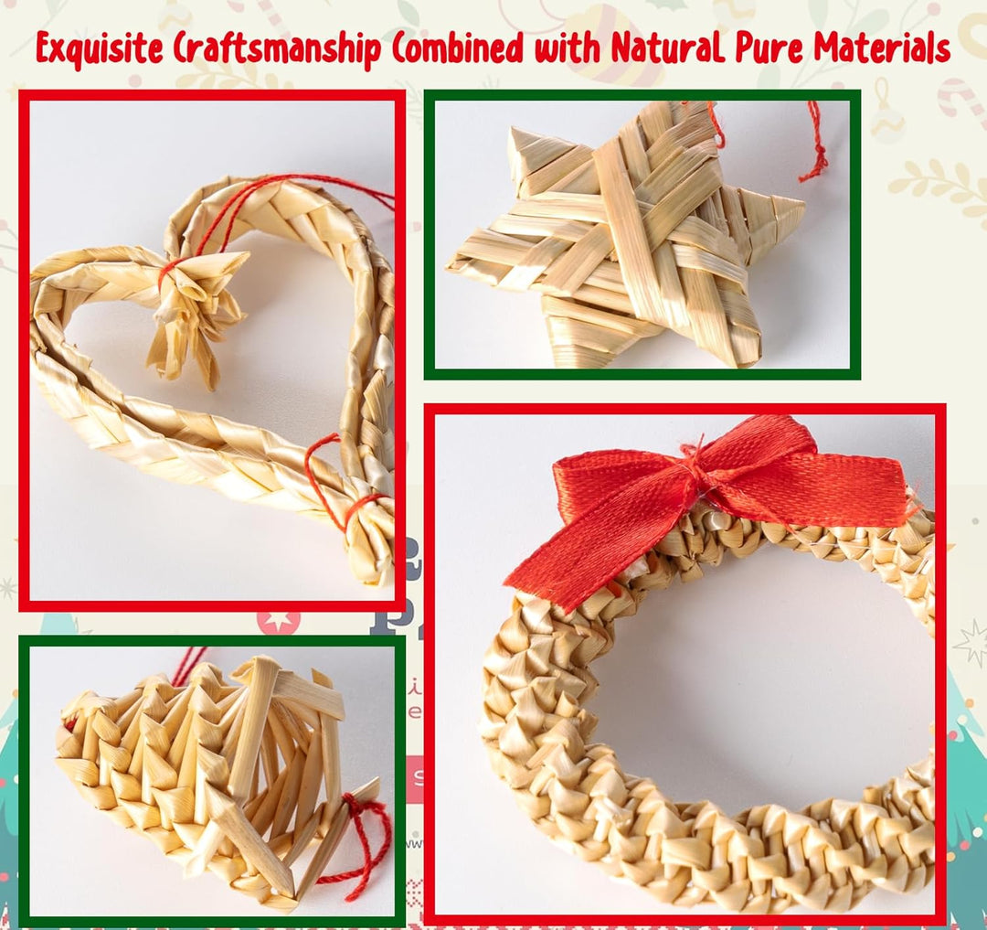 46 x Weihnachten Natur Strohsterne Set,Christbaumschmuck Stroh mit Natürlichen Akzenten,Handgemacht