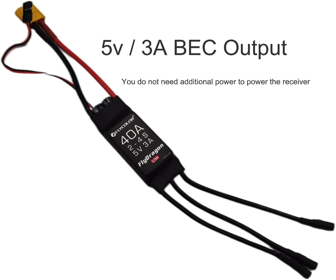 Flycolor 40A ESC 2-4S Elektrischer Geschwindigkeitsregler 5V 3A BEC mit XT60 & 3,5mm Bullet Plugs fü