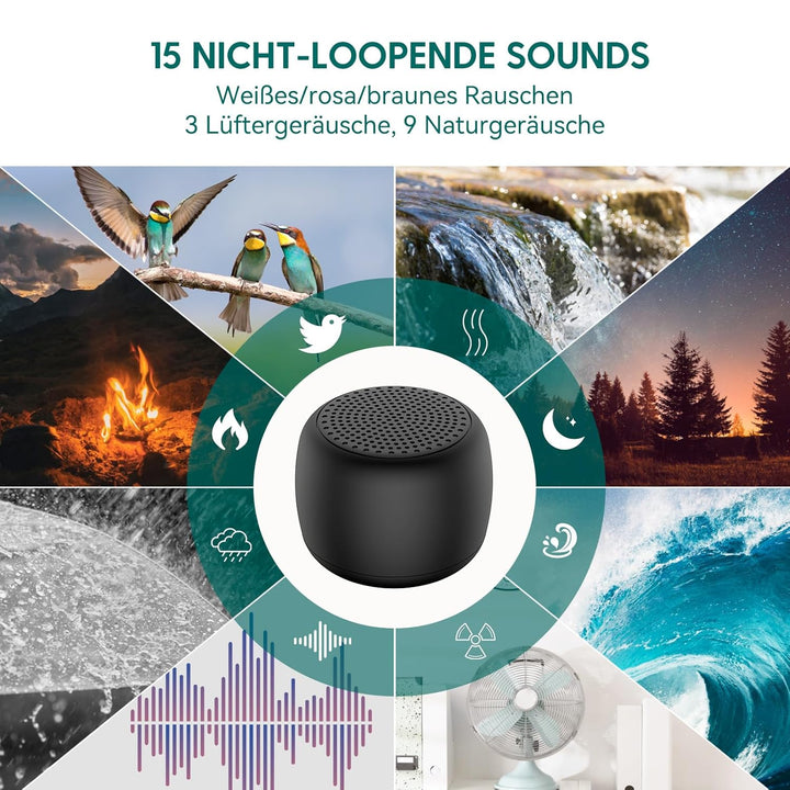 Weisse Rauschmaschine Babelio Mini-Soundmaschine für Erwachsene, Kinder, Babys | 15 Sounds ohne Schl