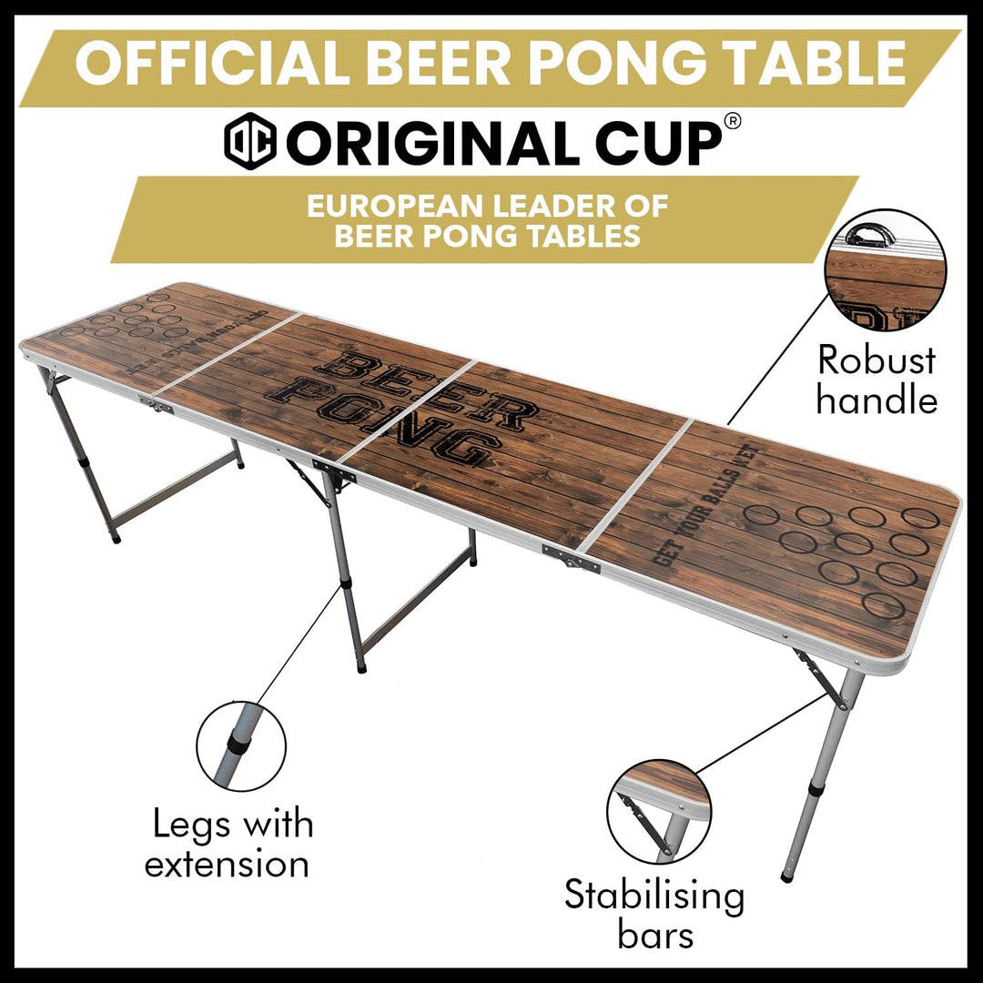 Beer Pong Original Cup® - Bierpong Tisch + 120 Becher + 6 Bälle - Zusammenklappbarer, transportabler
