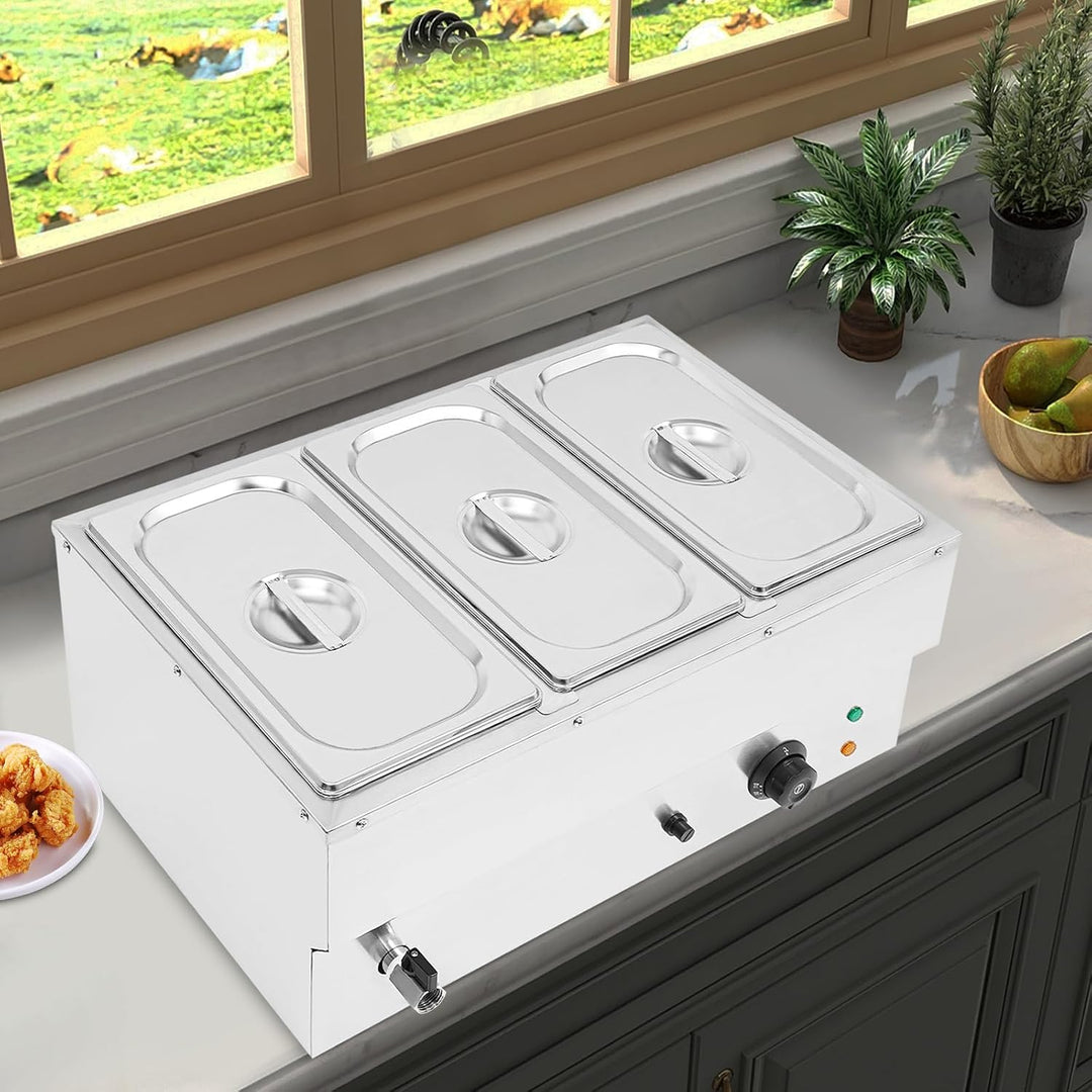 Buffetwärmer,Bain Marie Speisenwärmer mit 3 Behältern,1500W Profi Wasserbad Warmhaltebehälter mit Ab