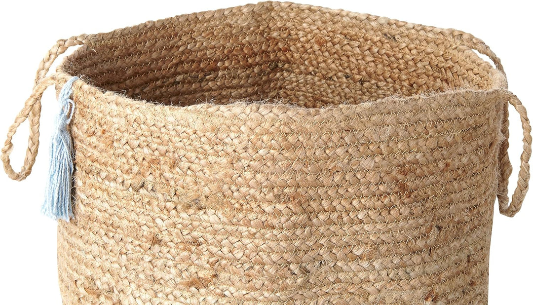 Aufbewahrungskörbe aus geflochtener Jute Baumwolle Set Natur und Blau Gajar