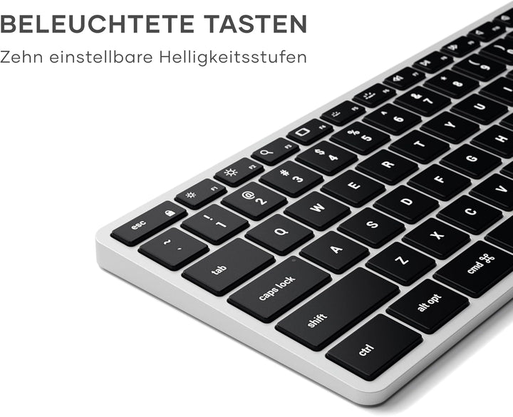 SATECHI Slim X3 Kabellose Bluetooth Tastatur - Hintergrundbeleuchtung & Ziffernblock – Multi-Device
