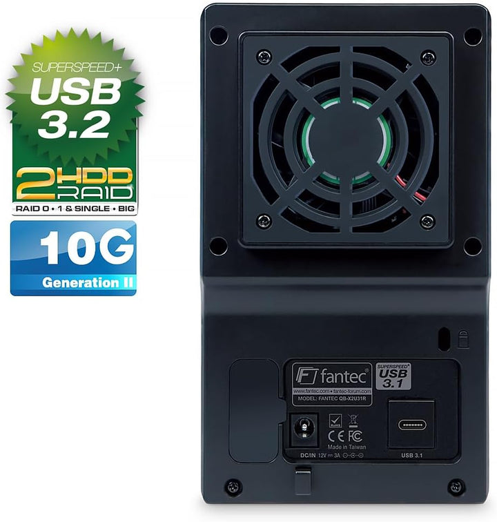 FANTEC QB-X2U31R USB3.2 Gen2 RAID Festplattengehäuse für 2x SATA 3,5/2,5 Zoll HDDs oder SSDs, Transf