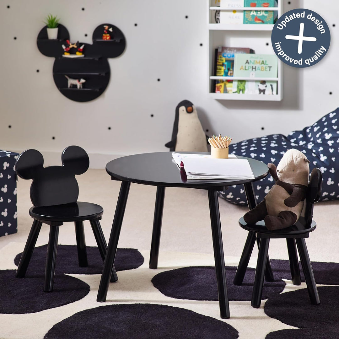 Disney Set mit Tisch und Stühlen, 15 mm MDF + Kiefernholz, Black, S Mickey Mouse Schwarz, Mickey Mou