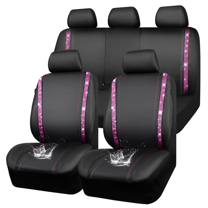 CAR PASS Wasserdicht Leder Autositzbezüge, Bling Diamant Komplettset Sitzbezug, Glänzend Kristall Gl