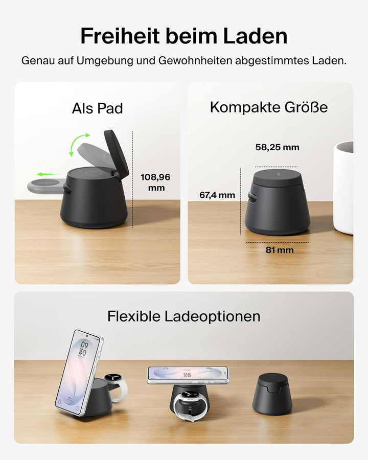 Belkin UltraCharge 3 in 1 Ladegerät, USB C Port für Smartwatch, Qi2.2 Wireless Charger, Induktive La