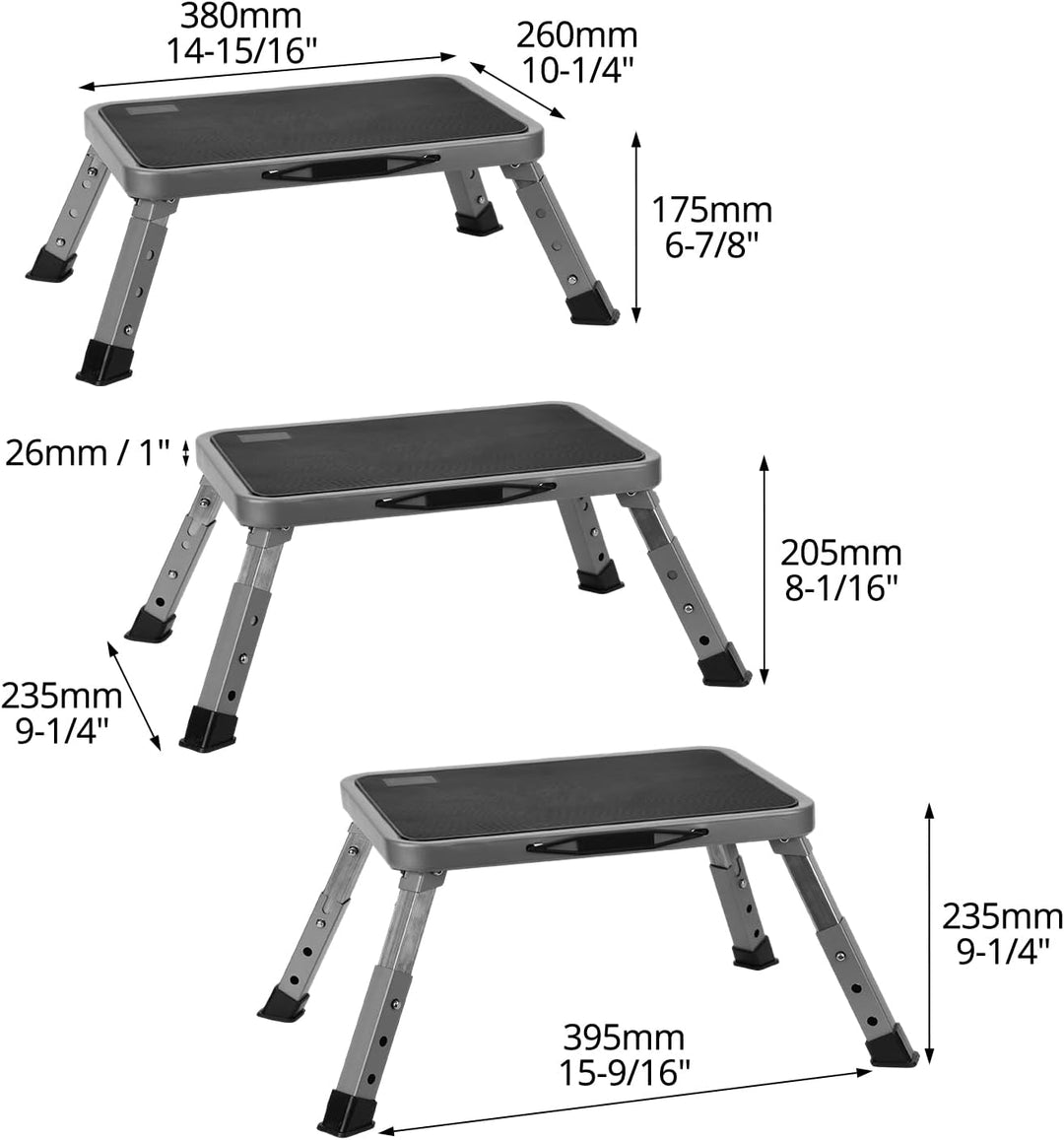 QWORK® Tritthocker Klappbar und Höhenverstellbar aus Robustem Eisen, Rutschfeste Plattform, für Camp
