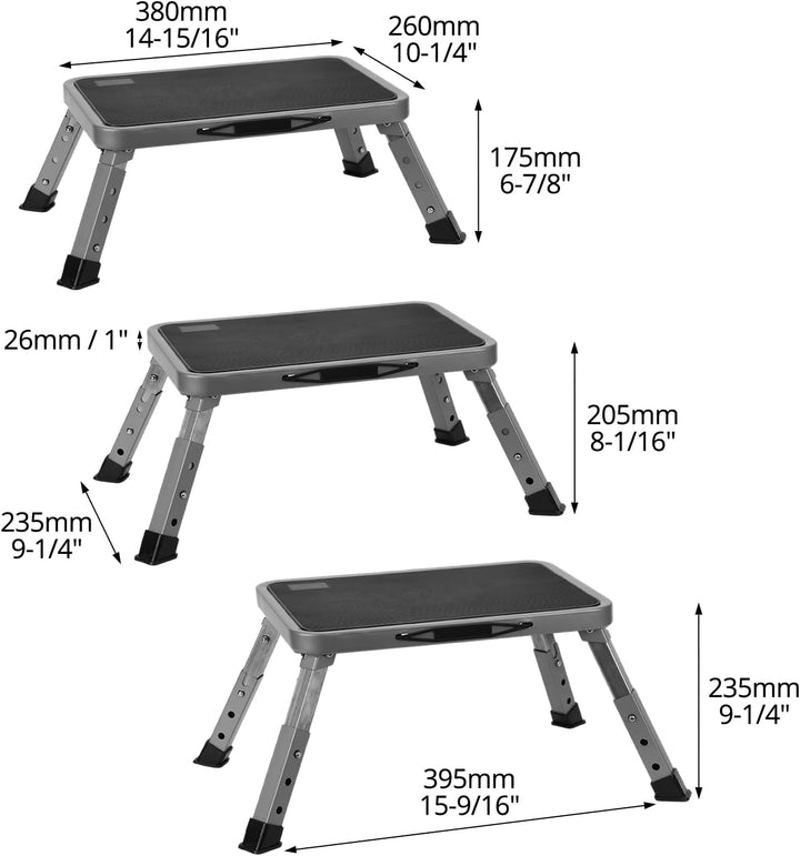 QWORK® Tritthocker Klappbar und Höhenverstellbar aus Robustem Eisen, Rutschfeste Plattform, für Camp