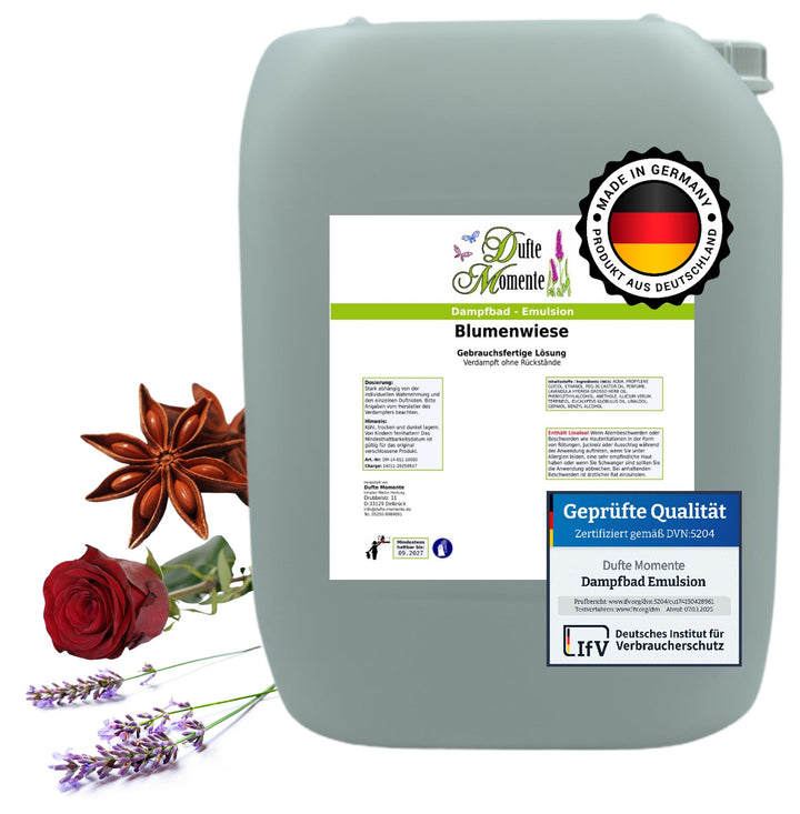 Dufte Momente | Dampfbad Emulsion 10 Liter Blumenwiese (Anis, Lavendel, Rose) | geprüfte Qualität |