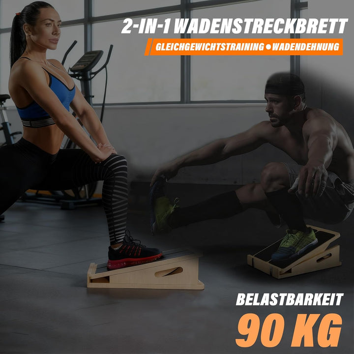 2-in-1 Schrägbrett aus Holz für Wadendehnung und Gleichgewicht, Professionelles Balance-Board Verste