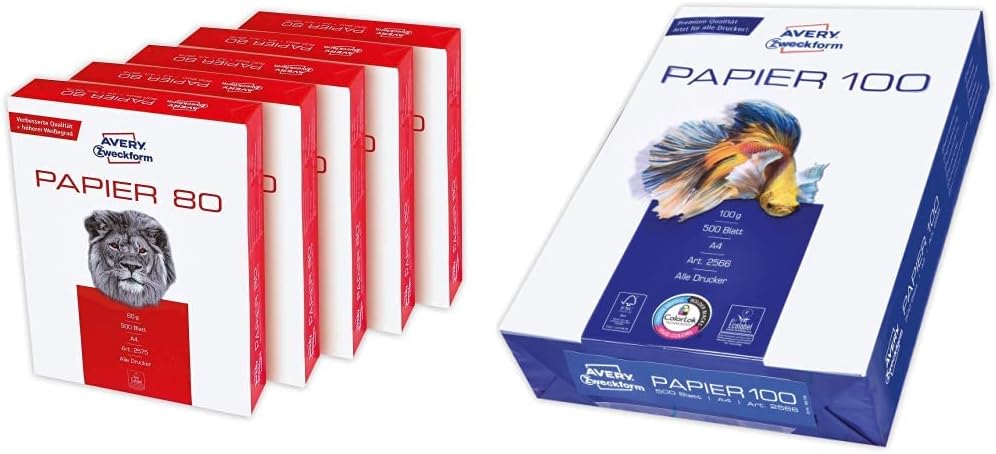 AVERY Zweckform 2575 Drucker-/Kopierpapier 1 Box mit 5 Pack, weiss & 2566 Drucker-/Kopierpapier 1 Pa