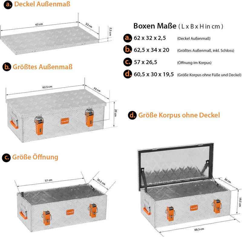 alubox Werkzeugkiste Riffelblech ABX-RL36 Aluminium 1,5mm Werkzeugkiste leicht und robust 36 Liter 0