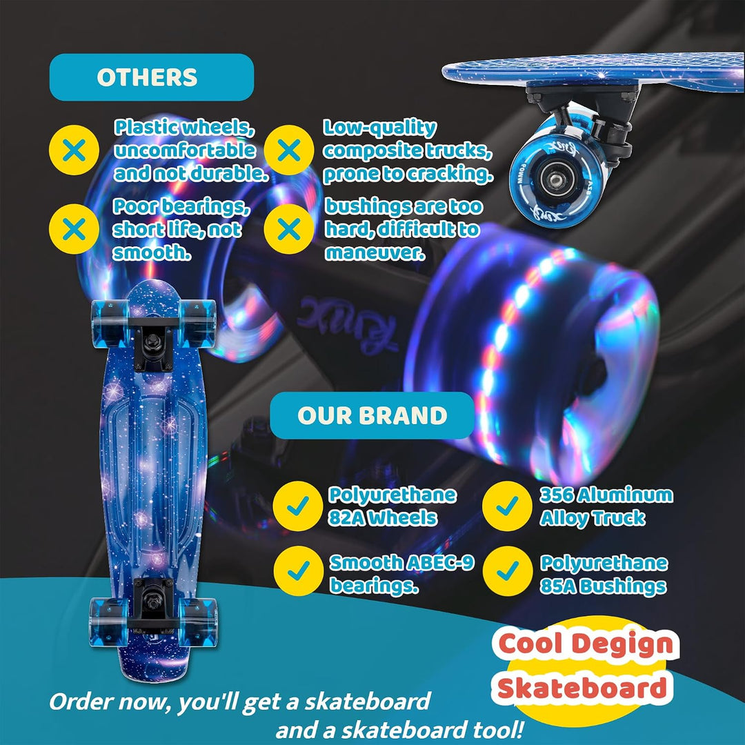 KMX Klassisches Mini Cruiser Skateboard für Kinder,Erwachsene | Tragbarer Compact für Jungen,Mädchen