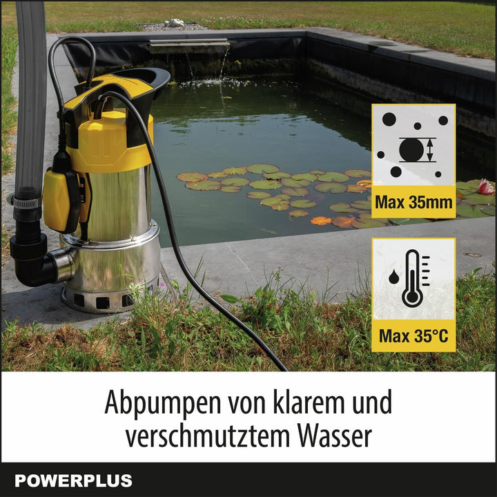 Powerplus Elektrische Wasserpumpe POWXG9537-1100 W Unterwasserpumpe, Maximaltemperatur 35°C und Förd