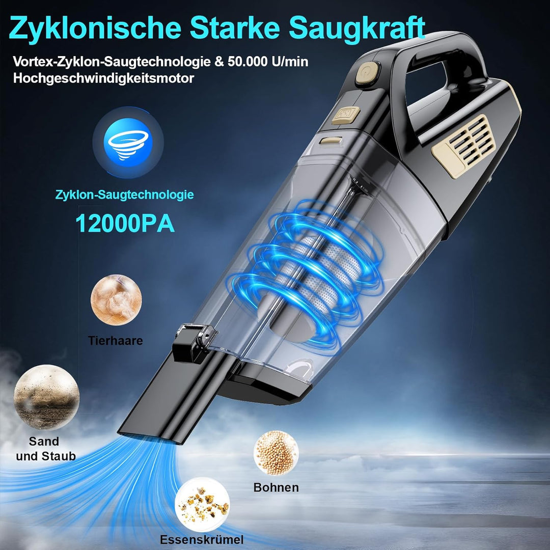 Handstaubsauger Akku 12000Pa Handstaubsauger Kabellos Autostaubsauger Stark Mini Staubsauger Tragbar