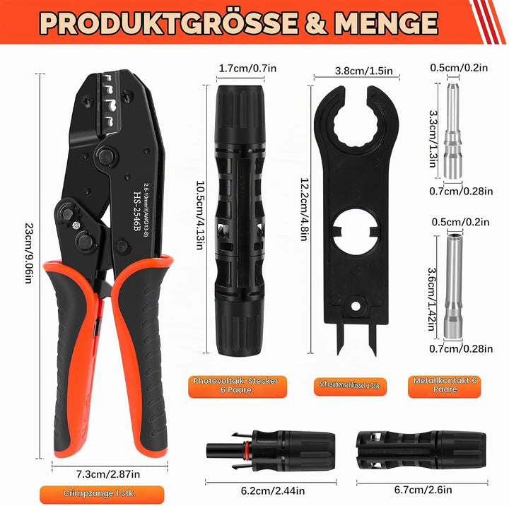 Solar Crimpzange Set, Crimpzange für 2.5-10mm² Solarpanel PV Kabel,6 Paar Kabelstecker(Nur für 10mm²