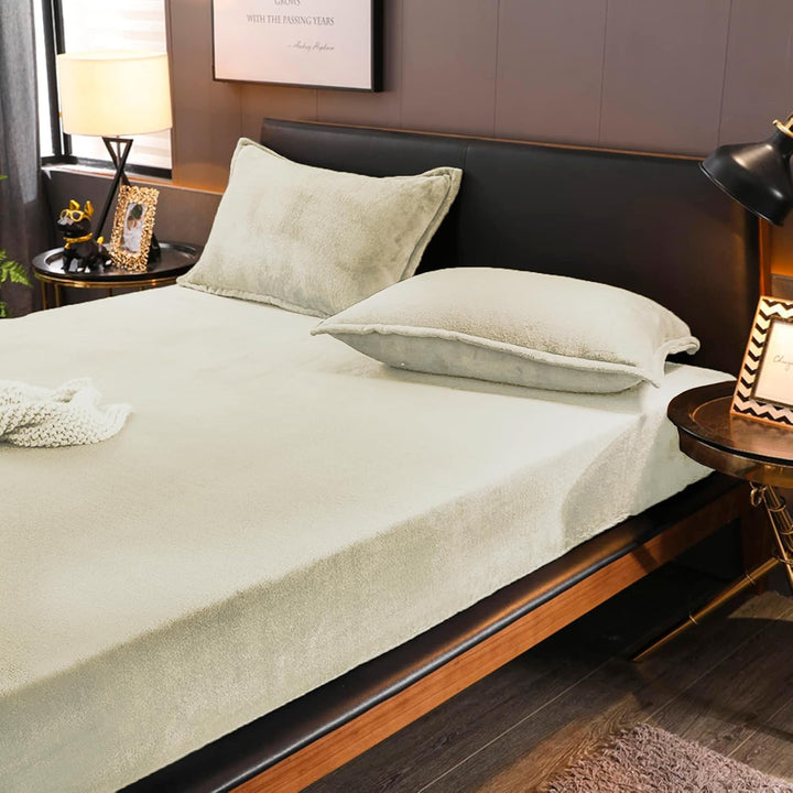Flauschige Plüsch Spannbettlaken 100x200cm Beige Weiss Fleece Flanell Cashmere Touch Spannbetttuch W