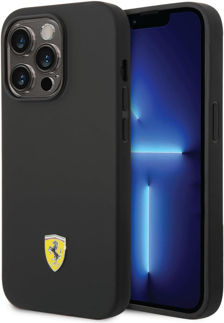 Ferrari FEHCP14LSIBBK hülle für 14 Pro 6,1" schwarz/Black hardcase Silicone Metal Logo, schwarz