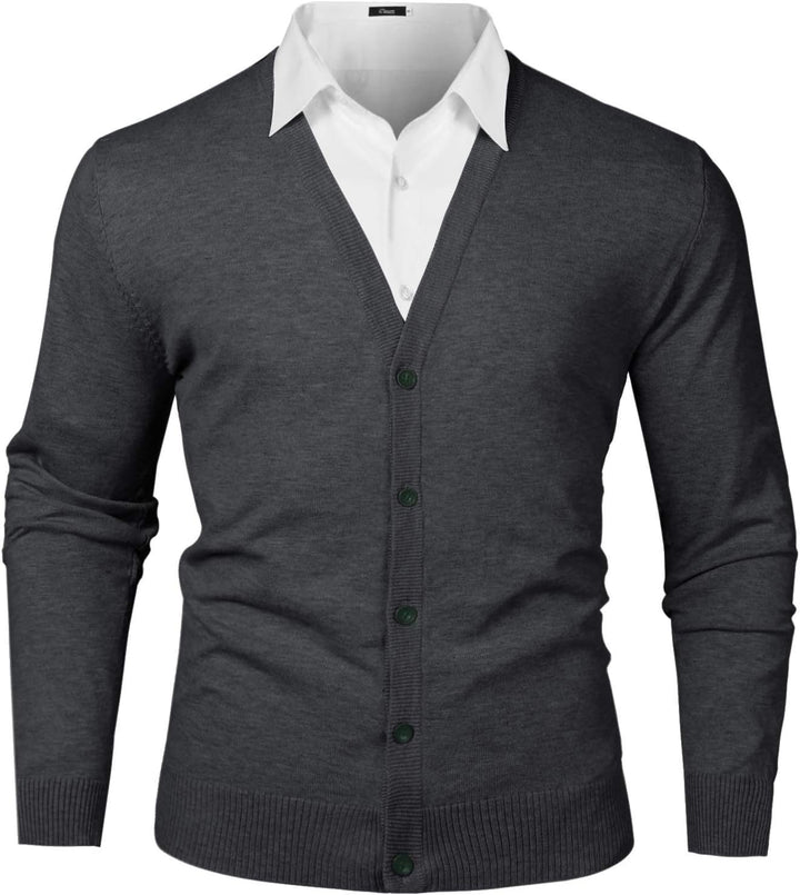 iClosam Herren Strickjacke Cardigan Mit V-Ausschnitt Aus Baumwolle Dunkel Grau L, Dunkel Grau L