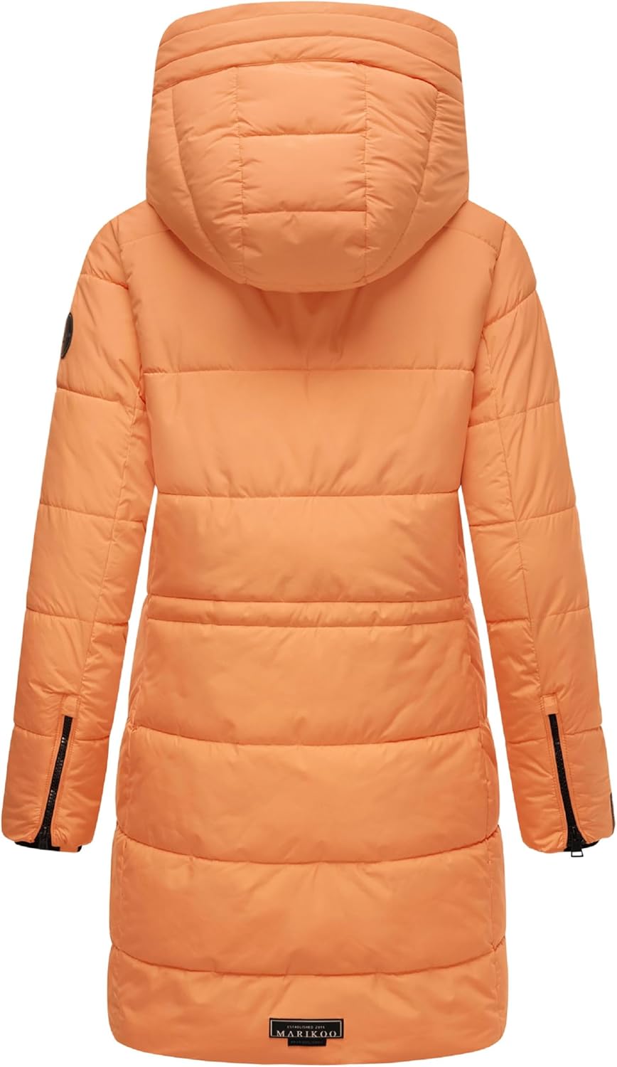 MARIKOO Damen Wintermantel Warmer Steppmantel lang mit Kapuze und hohem Kragen Karumikoo XVI XS-3XL
