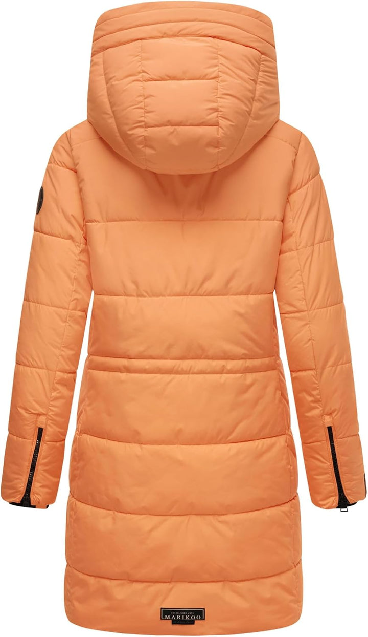 MARIKOO Damen Wintermantel Warmer Steppmantel lang mit Kapuze und hohem Kragen Karumikoo XVI XS-3XL