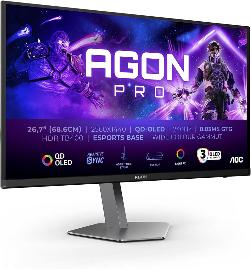 AOC Agon PRO AG276QZD2-27 Zoll QHD OLED Monitor, 240 Hz, 0,03 ms GtG, FreeSync Premium Pro, G-Sync c