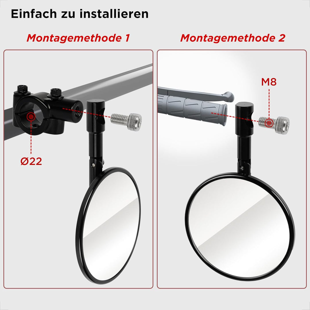 evermotor Lenkerendenspiegel, E-geprüft, 360°Drehbar Motorrad Spiegel | CNC-gefrästem Aluminium, 7/8