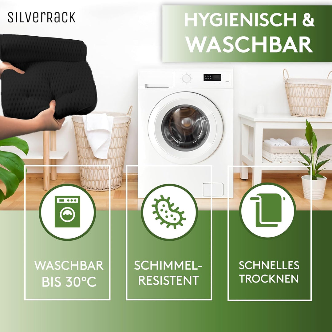 SilverRack Badewannenkissen MEDIUM-WEICH [Schwarz 4D] - Nackenkissen für Badewanne mit Saugnäpfen al