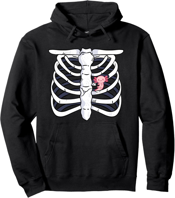 Axolotl Skelett Brustkorb Herz Karneval Faschings Kostüm Pullover Hoodie