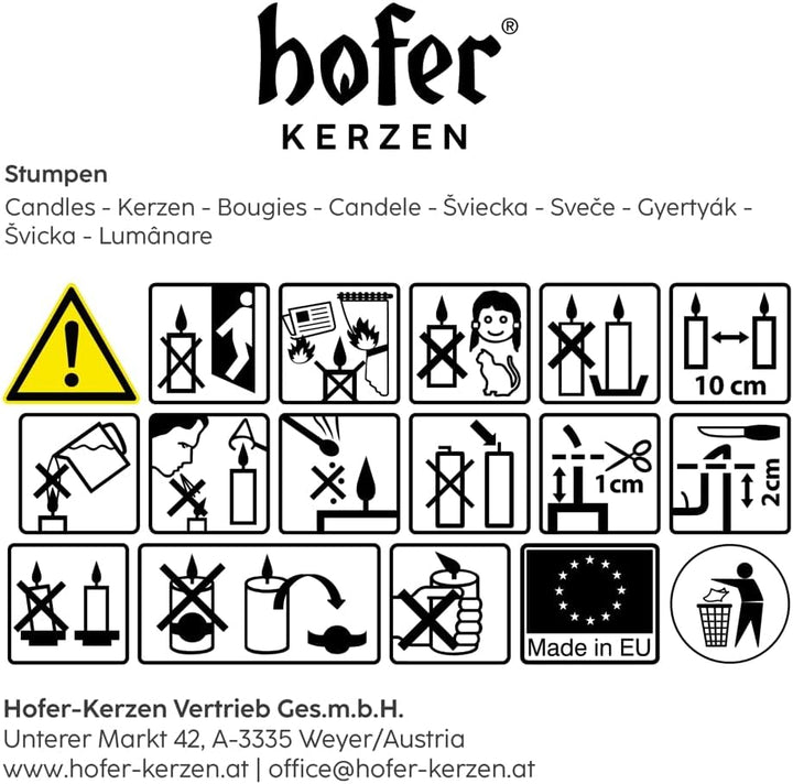 Hofer Stumpenkerzen - Weiss - 6 x 12 cm - Lange Brenndauer - 39 Stunden - Unparfümiert - Tropffreie