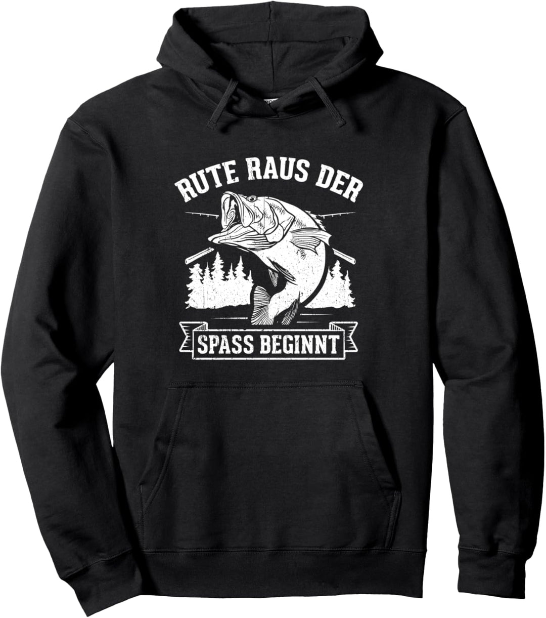 Rute Raus der Spass beginnt Angelrute Angler Geschenk Pullover Hoodie
