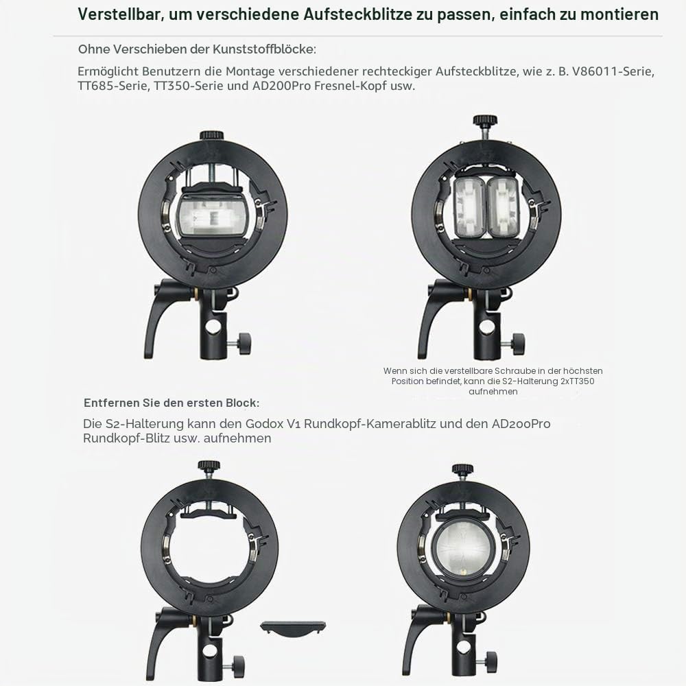 Godox S2 Speedlite S-Type Halterung Bowens Mount Blitzhalter für Godox V1 AD200Pro AD400Pro AD200 AD