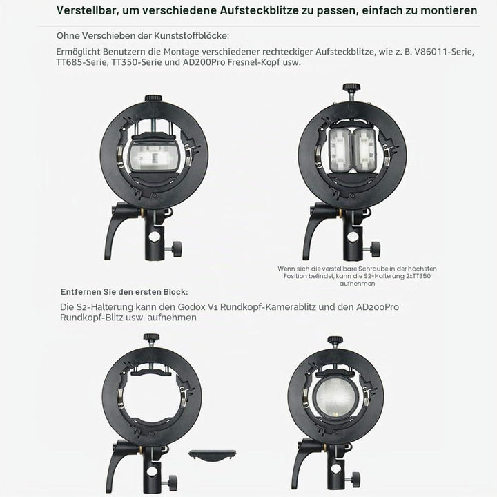 Godox S2 Speedlite S-Type Halterung Bowens Mount Blitzhalter für Godox V1 AD200Pro AD400Pro AD200 AD
