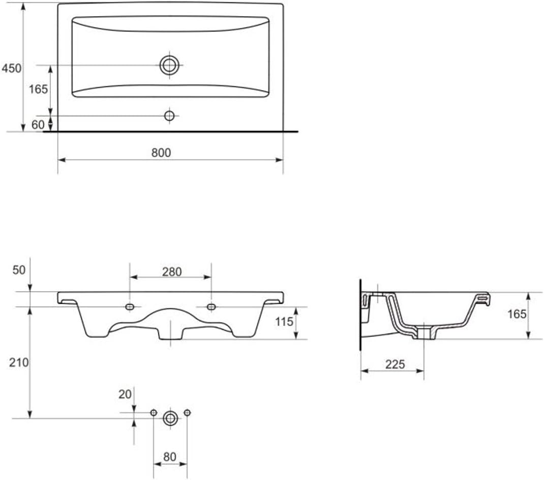 VBChome Badmöbel Waschbecken mit Unterschrank 80cm Waschtisch 2-Schubladen Weiss Lara, 80cm