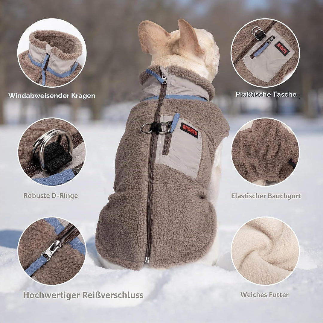 FEimaX Warme Hundemantel Winddichte Haustier Winter Fleece Hundejacke Winterweste mit D-Ring Hundekl