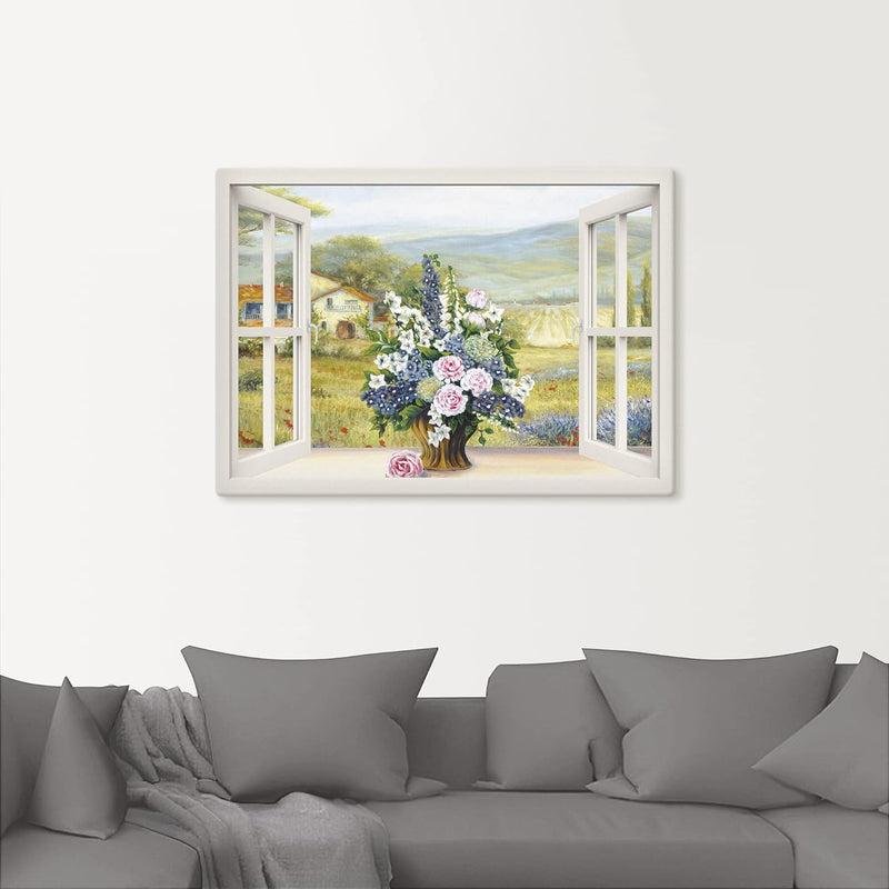 ARTland Leinwandbilder Wandbild Bild auf Leinwand 100x70 cm Landschaften Fensterblick J4WH Blumenbou