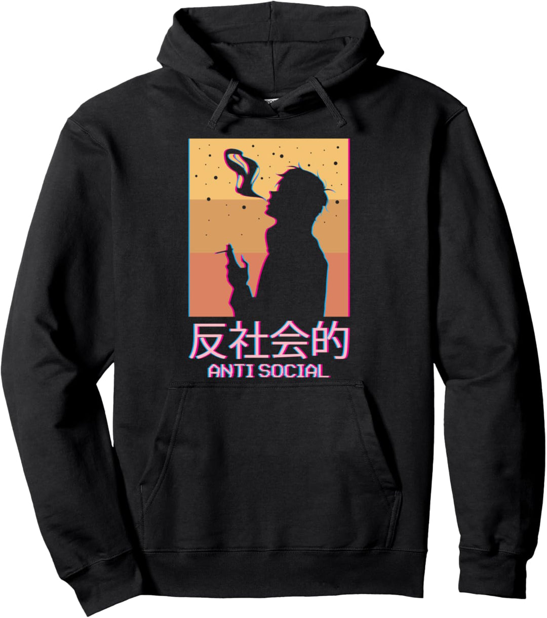 Anti-Social Smoking Anime Boy Japanese Vaporwave Aesthetic Pullover Hoodie