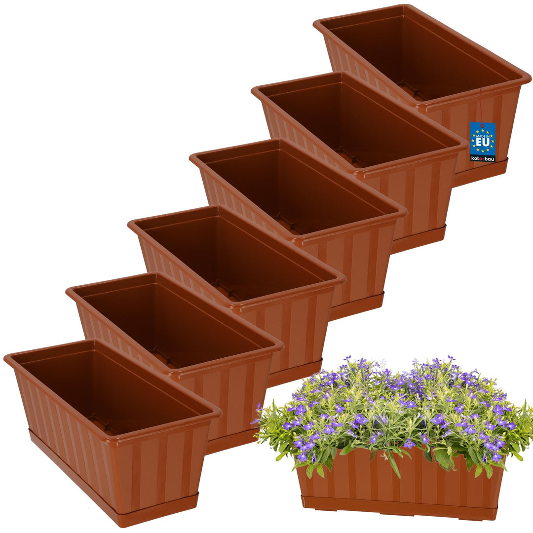 KOTARBAU® 6er Set Blumenkasten - Blumentopf für Balkon - 40 x 18 x 14 cm - Terrakotta - Balkonkasten