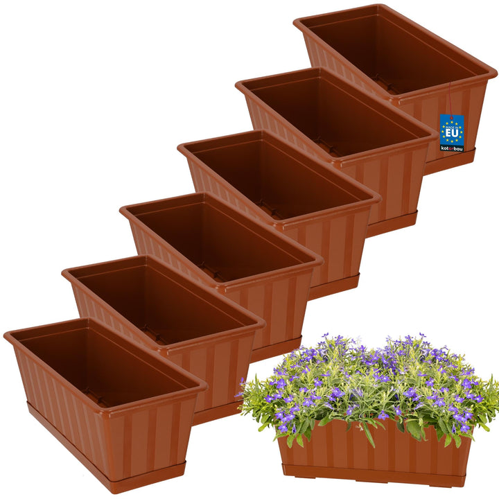 KOTARBAU® 6er Set Blumenkasten - Blumentopf für Balkon - 40 x 18 x 14 cm - Terrakotta - Balkonkasten