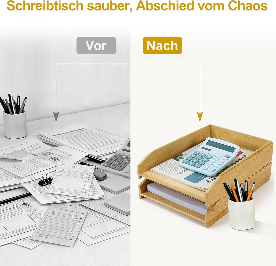 Briefablage Holz 2er Set,Ablagefächer stapelbar, Schreibtisch-Organizer für A4-Dokumente, naturholzf