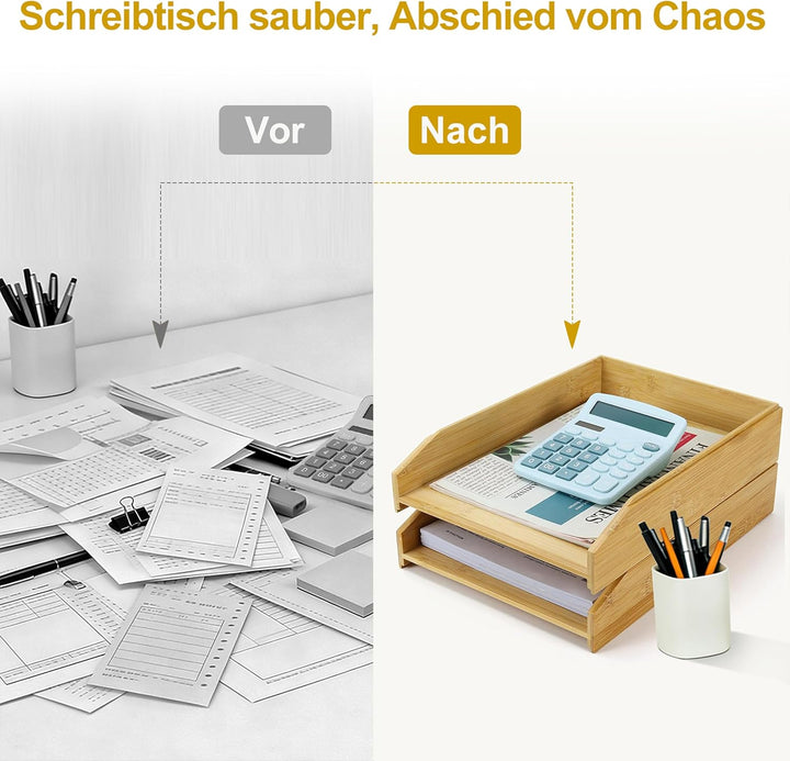 Briefablage Holz 2er Set,Ablagefächer stapelbar, Schreibtisch-Organizer für A4-Dokumente, naturholzf