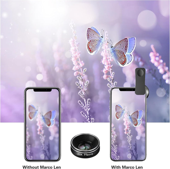 Godefa 3-in-1 Handy-Objektiv-Set, 205° Fischaugen-Objektiv + Makro-Objektiv + 120° Weitwinkelobjekti